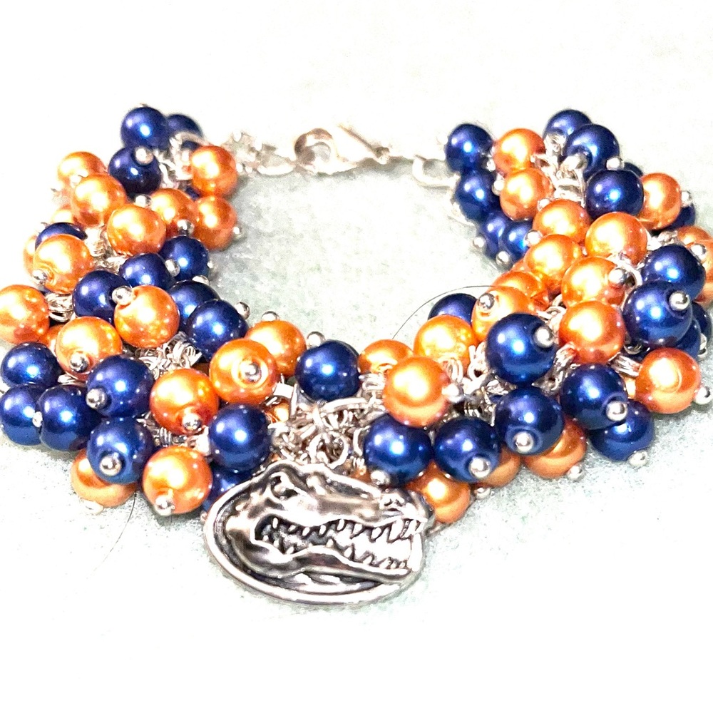 Orange & Blue Pearl Cha Cha Statement Bracelet with Free Charm of choice!